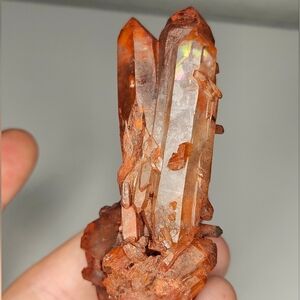 Natural Tangerine Quartz Crystal Cluster W/ Irridesence
